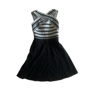 Women 2 Anthropologie Maeve Black White Criss Crosswire Bandage Stripe Dress